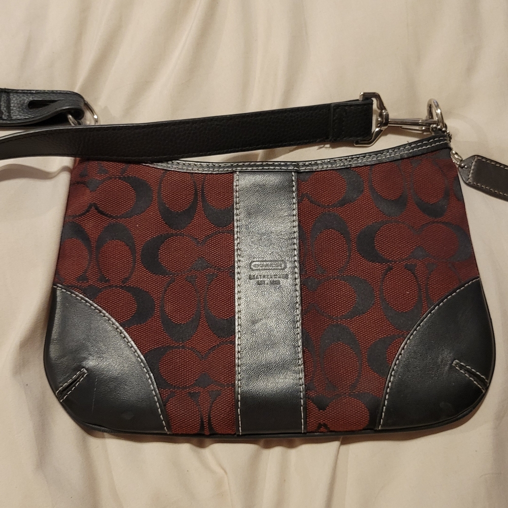 Coach Burgundy and Black Signature Pouch